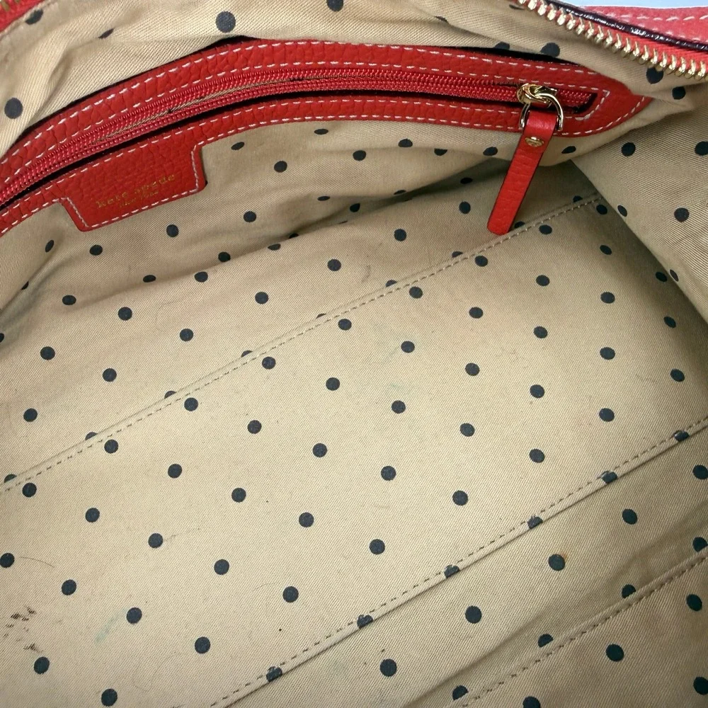 Y2K Kate Spade Barrel Bag‎ Satchel Red Pebbled Leather Tassel Polka Dot Lining
